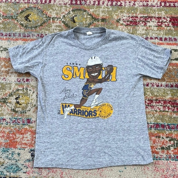 Authentic Vintage 1980s Larry Smith Caricature Golden State Warriors Top Tees